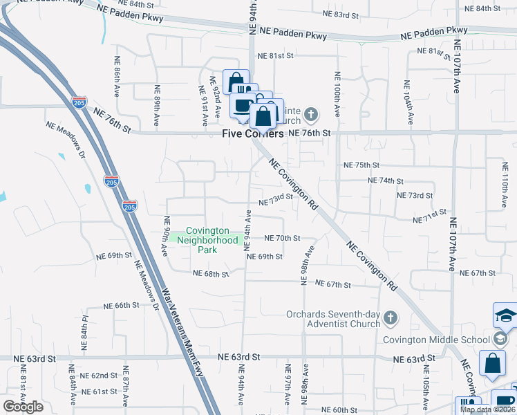 map of restaurants, bars, coffee shops, grocery stores, and more near 9507 Northeast 73rd Street in Vancouver