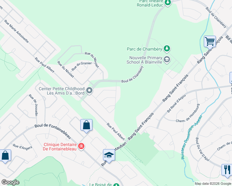 map of restaurants, bars, coffee shops, grocery stores, and more near 40 Rue de Boigne in Blainville