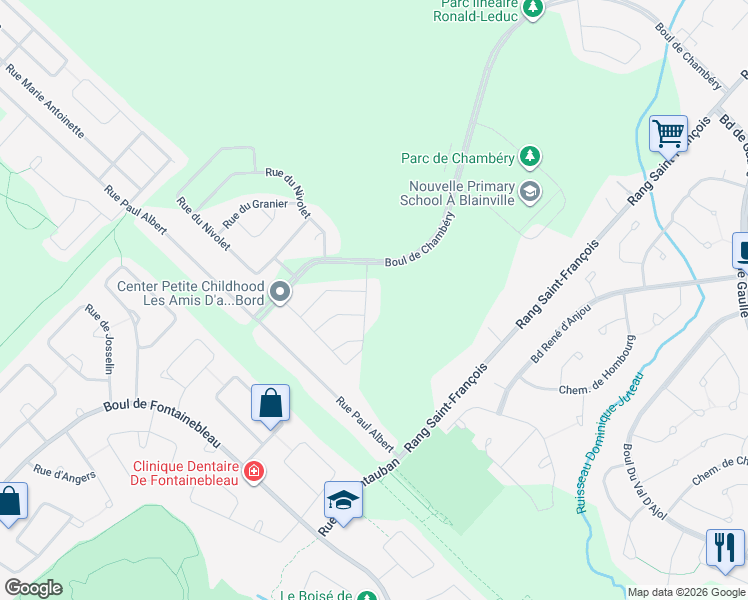map of restaurants, bars, coffee shops, grocery stores, and more near 48 Rue de Boigne in Blainville
