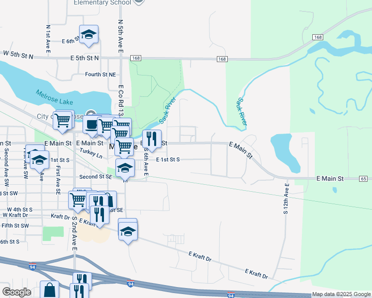 map of restaurants, bars, coffee shops, grocery stores, and more near 810 East Main Street in Melrose