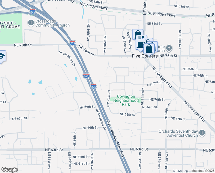 map of restaurants, bars, coffee shops, grocery stores, and more near 7306 Northeast 90th Avenue in Vancouver
