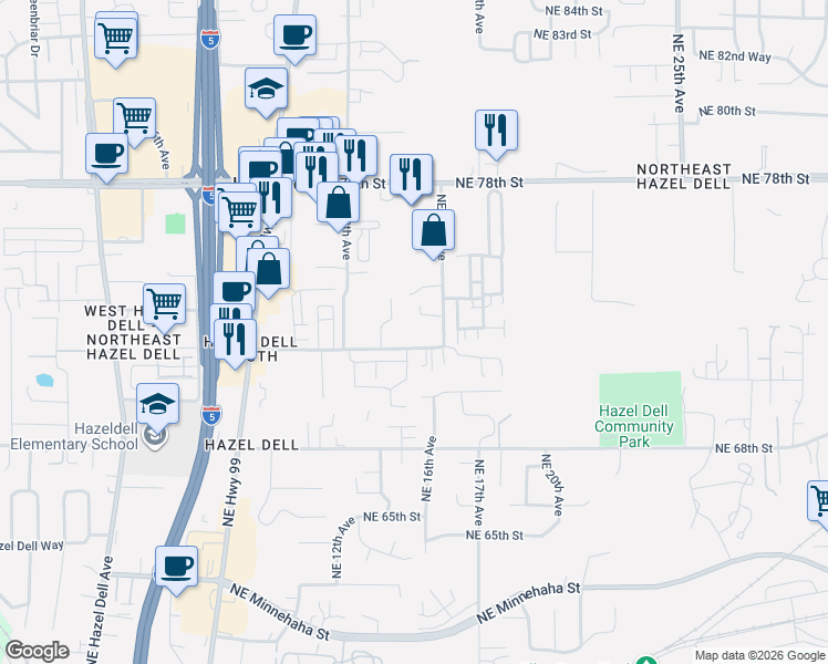 map of restaurants, bars, coffee shops, grocery stores, and more near 7302 Northeast 16th Avenue in Vancouver