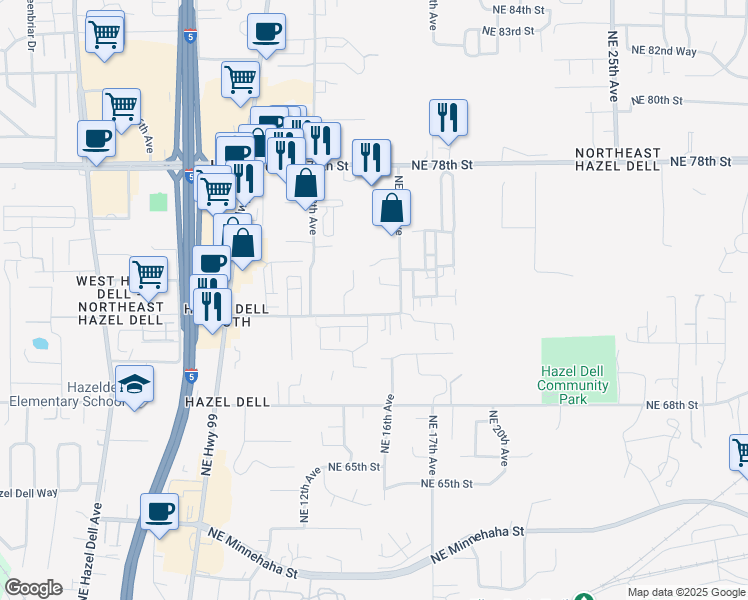 map of restaurants, bars, coffee shops, grocery stores, and more near 1404 Northeast 72nd Street in Vancouver