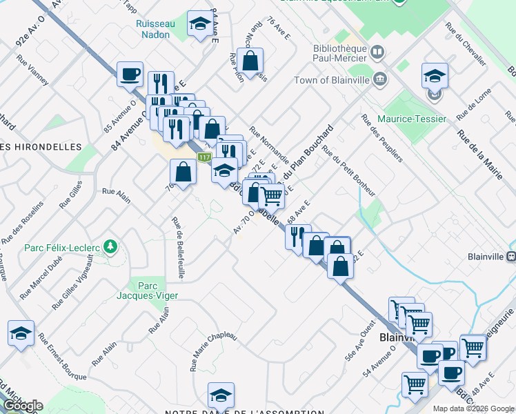 map of restaurants, bars, coffee shops, grocery stores, and more near 999 Boulevard Curé-Labelle in Blainville