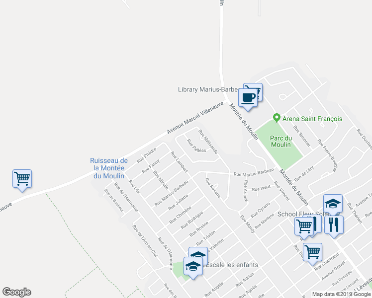 map of restaurants, bars, coffee shops, grocery stores, and more near 2200 Rue Mélisande in Laval