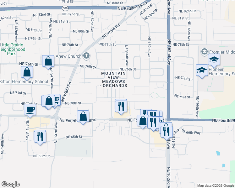 map of restaurants, bars, coffee shops, grocery stores, and more near 15501 Northeast 74th Street in Vancouver