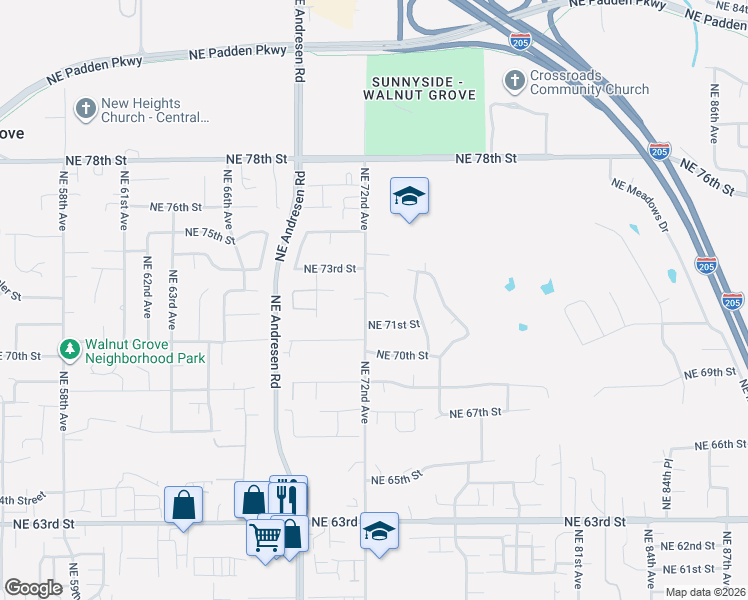 map of restaurants, bars, coffee shops, grocery stores, and more near 7208 Northeast 72nd Avenue in Vancouver