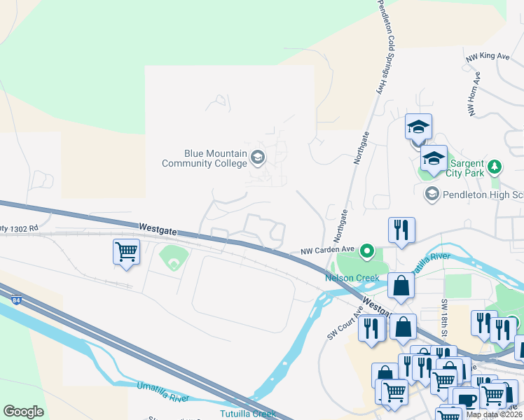 map of restaurants, bars, coffee shops, grocery stores, and more near in Pendleton