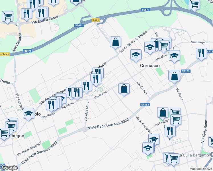 map of restaurants, bars, coffee shops, grocery stores, and more near 2 Vicolo dei Frassini in Curnasco