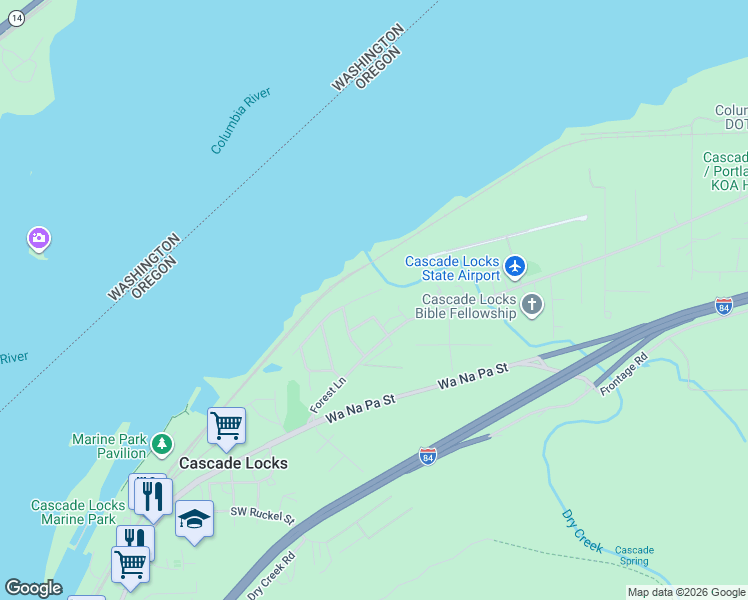 map of restaurants, bars, coffee shops, grocery stores, and more near 234 Northeast Riverview Drive in Cascade Locks