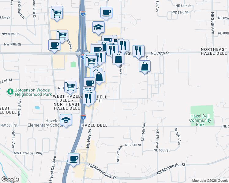 map of restaurants, bars, coffee shops, grocery stores, and more near 1106 Northeast 72nd Street in Vancouver