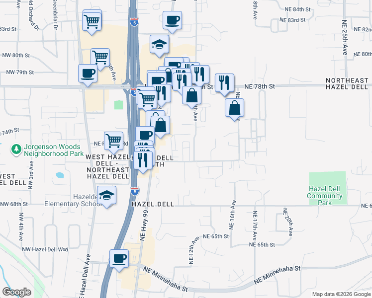 map of restaurants, bars, coffee shops, grocery stores, and more near 1106 Northeast 72nd Street in Vancouver