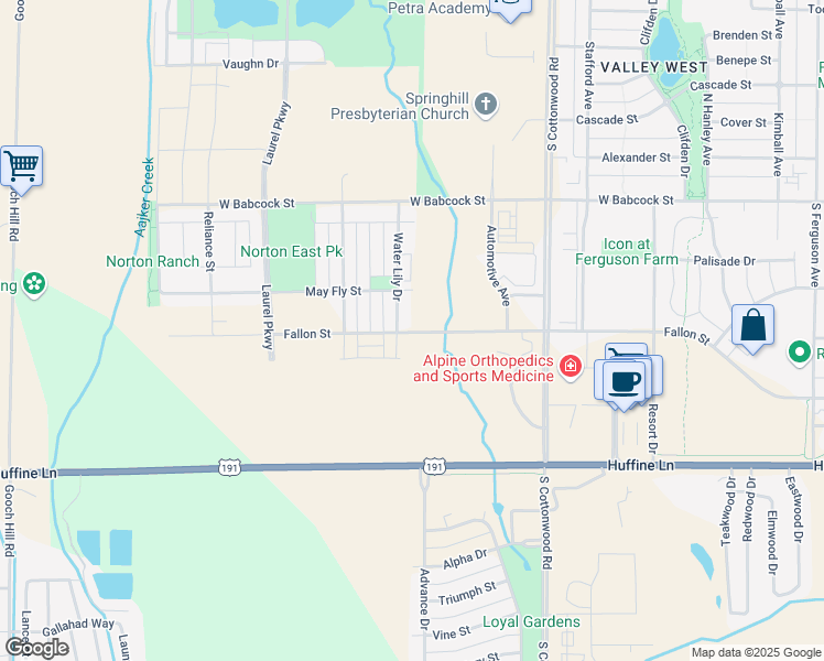 map of restaurants, bars, coffee shops, grocery stores, and more near 5151 Fallon Street in Bozeman