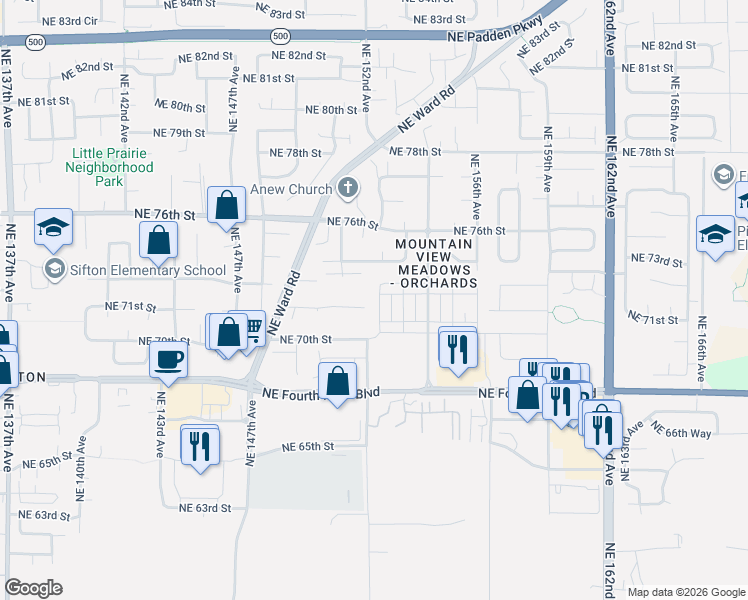 map of restaurants, bars, coffee shops, grocery stores, and more near 7119 Northeast 152nd Court in Vancouver
