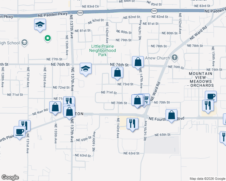 map of restaurants, bars, coffee shops, grocery stores, and more near 14216 Northeast 71st Street in Vancouver