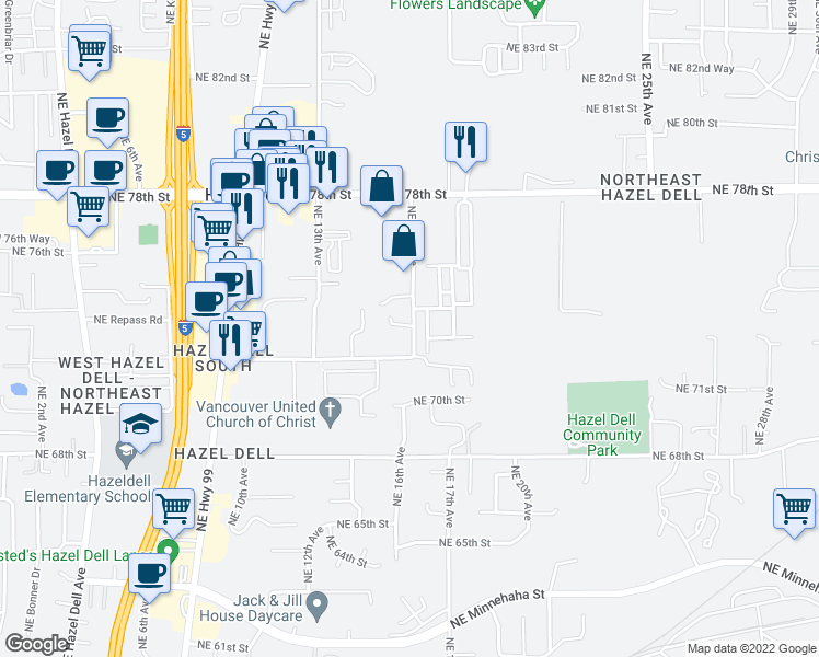 map of restaurants, bars, coffee shops, grocery stores, and more near 7212 Northeast 16th Avenue in Vancouver