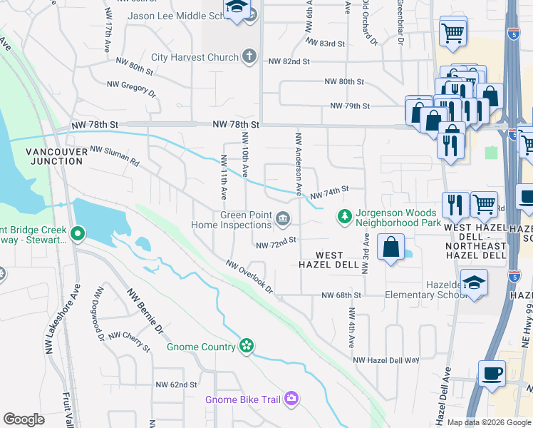 map of restaurants, bars, coffee shops, grocery stores, and more near 804 Northwest Sluman Road in Vancouver