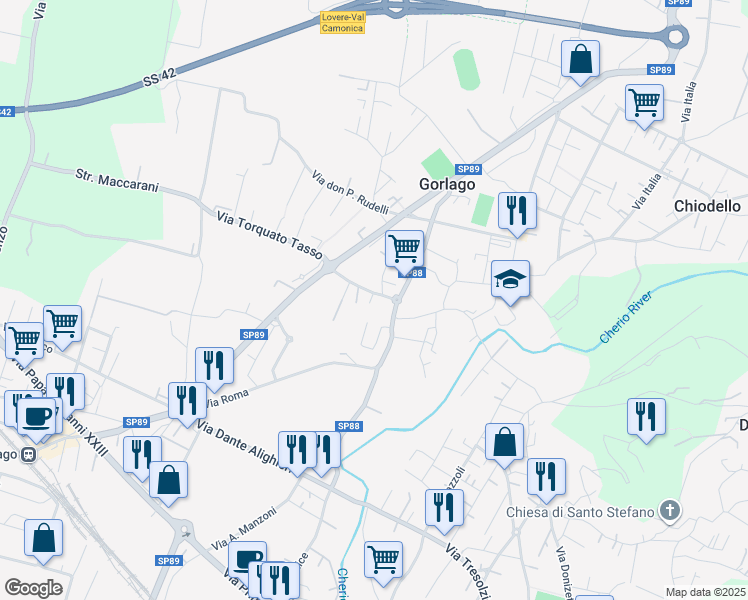 map of restaurants, bars, coffee shops, grocery stores, and more near 3B Via Torquato Tasso in Gorlago
