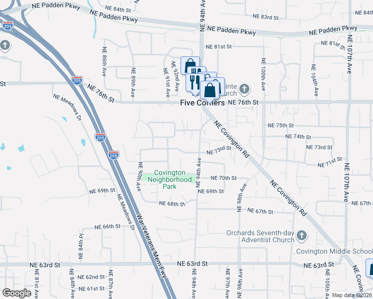 map of restaurants, bars, coffee shops, grocery stores, and more near 9308 Northeast 73rd Street in Vancouver