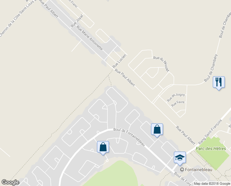 map of restaurants, bars, coffee shops, grocery stores, and more near 53 Rue de Falaise in Blainville