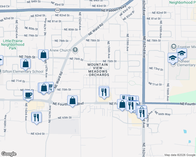 map of restaurants, bars, coffee shops, grocery stores, and more near 15316 Northeast 72nd Street in Vancouver