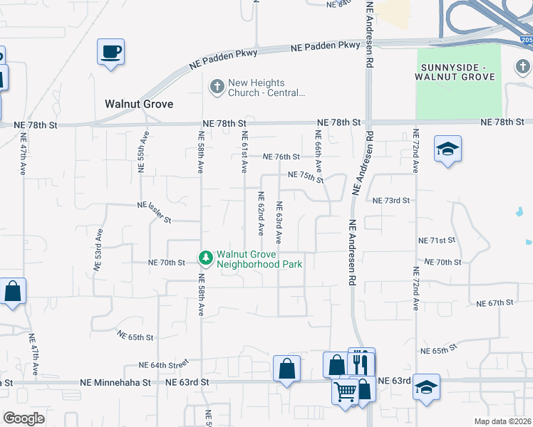 map of restaurants, bars, coffee shops, grocery stores, and more near 7215 Northeast 62nd Avenue in Vancouver