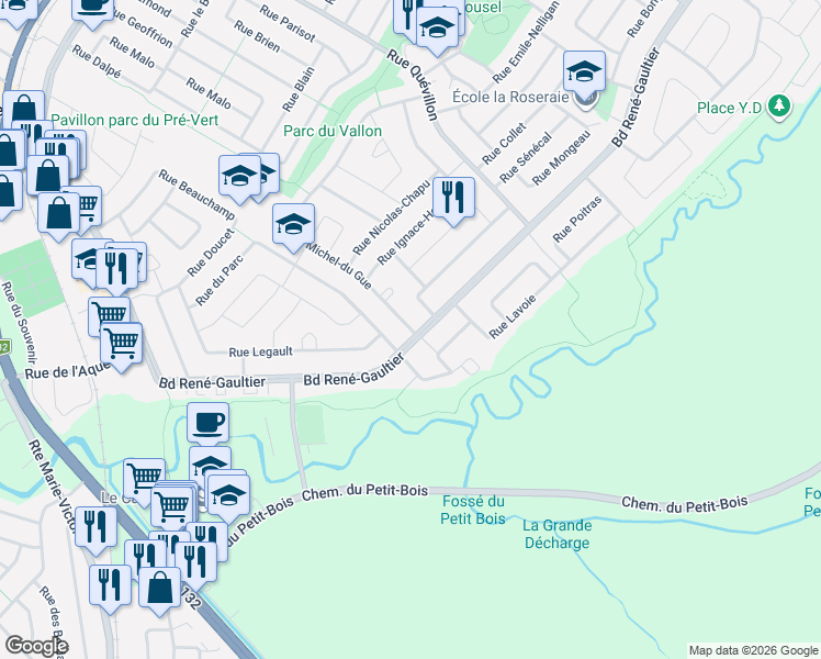 map of restaurants, bars, coffee shops, grocery stores, and more near 103 Rue Michel-du Gue in Varennes