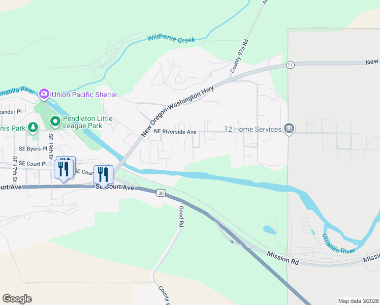map of restaurants, bars, coffee shops, grocery stores, and more near 317 Northeast Anvidon Street in Pendleton