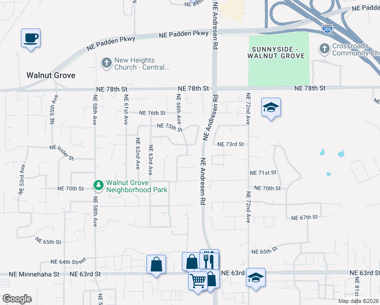 map of restaurants, bars, coffee shops, grocery stores, and more near 6604 Northeast 73rd Circle in Vancouver
