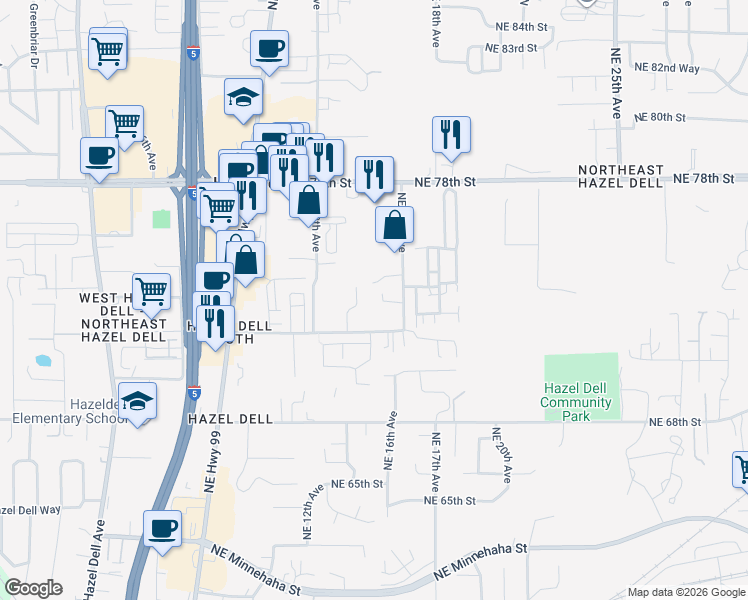 map of restaurants, bars, coffee shops, grocery stores, and more near 7302 Northeast 16th Avenue in Vancouver