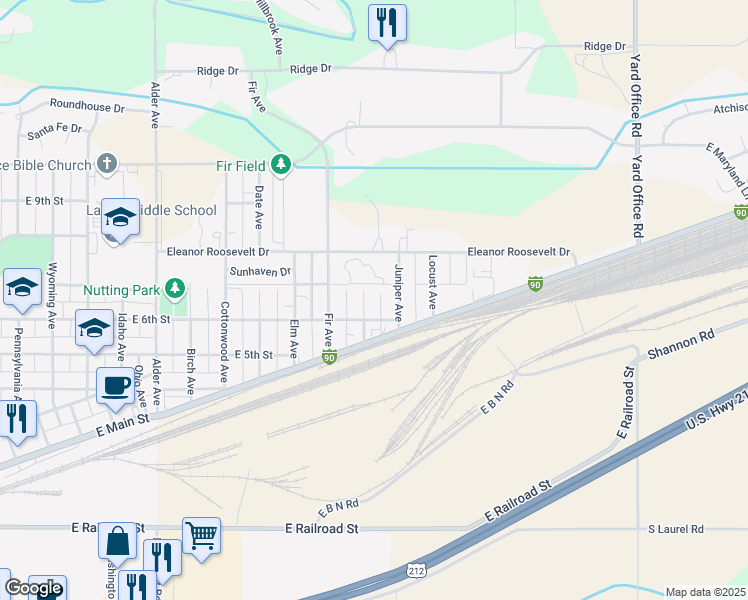 map of restaurants, bars, coffee shops, grocery stores, and more near 615 Hazel Avenue in Laurel