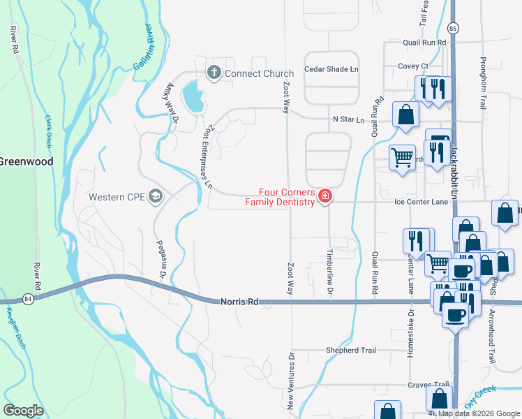 map of restaurants, bars, coffee shops, grocery stores, and more near 90 Naomi Rose Lane in Bozeman