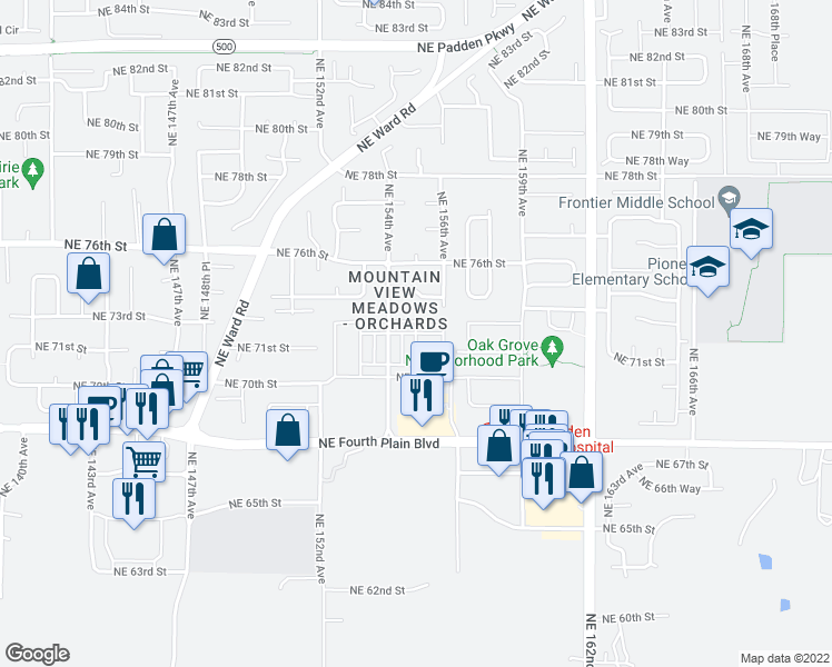 map of restaurants, bars, coffee shops, grocery stores, and more near 7104 Northeast 155th Place in Vancouver