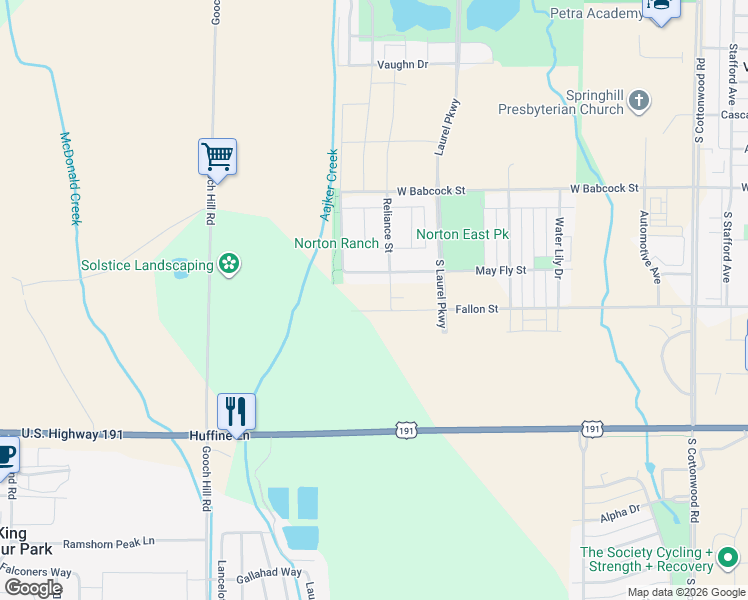 map of restaurants, bars, coffee shops, grocery stores, and more near 8507 Huffine Lane in Bozeman