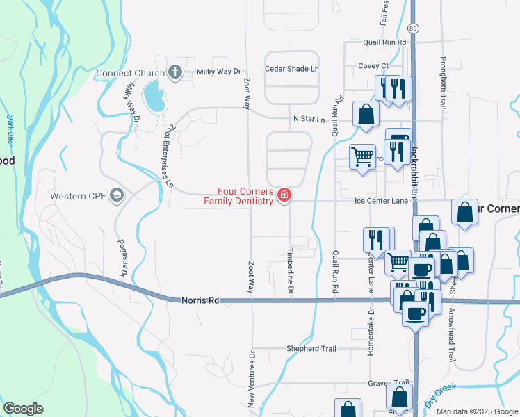 map of restaurants, bars, coffee shops, grocery stores, and more near 460 Ice Center Lane in Bozeman