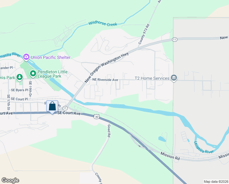 map of restaurants, bars, coffee shops, grocery stores, and more near 317 Northeast Anvidon Street in Pendleton