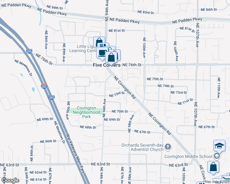 map of restaurants, bars, coffee shops, grocery stores, and more near 9500 Northeast 73rd Street in Vancouver