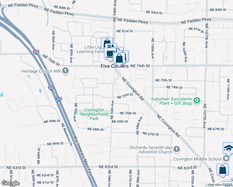 map of restaurants, bars, coffee shops, grocery stores, and more near 9500 Northeast 73rd Street in Vancouver