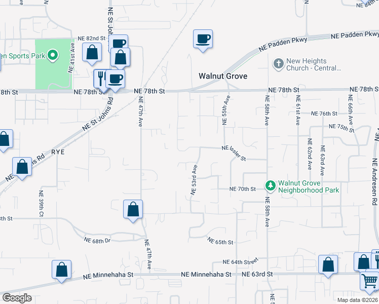 map of restaurants, bars, coffee shops, grocery stores, and more near 5113 Northeast Issler Street in Vancouver