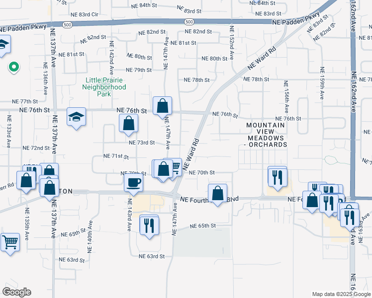 map of restaurants, bars, coffee shops, grocery stores, and more near 14809 Northeast 73rd Circle in Vancouver