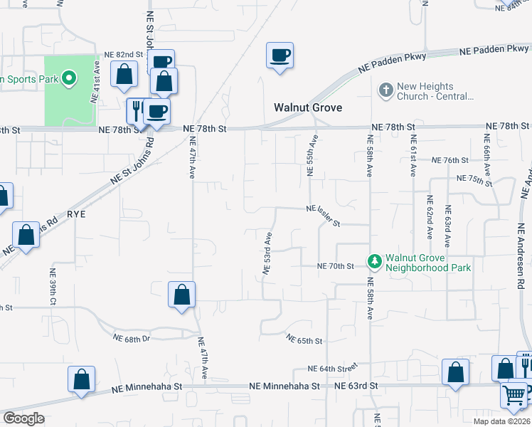 map of restaurants, bars, coffee shops, grocery stores, and more near 5113 Northeast Issler Street in Vancouver