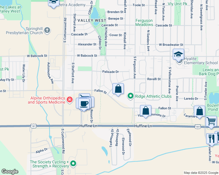 map of restaurants, bars, coffee shops, grocery stores, and more near 462 Stillwater Creek Drive in Bozeman