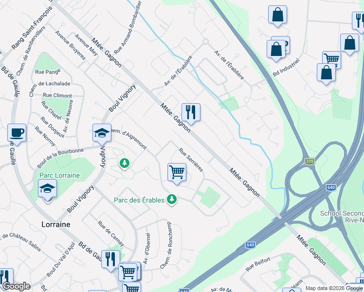 map of restaurants, bars, coffee shops, grocery stores, and more near 35 Rue de Serrières in Lorraine