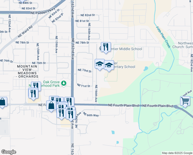 map of restaurants, bars, coffee shops, grocery stores, and more near 7600 Northeast 166th Avenue in Vancouver