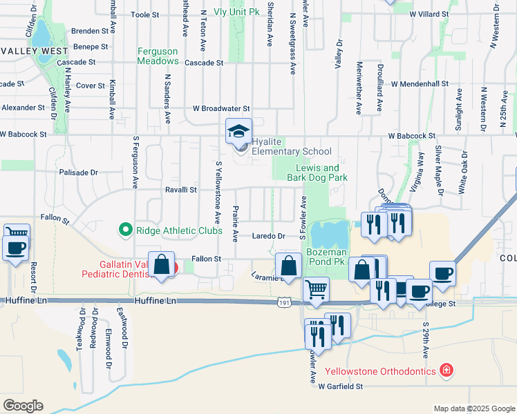 map of restaurants, bars, coffee shops, grocery stores, and more near 406 Treasure Avenue in Bozeman