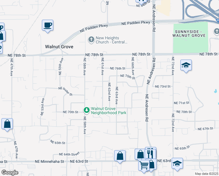 map of restaurants, bars, coffee shops, grocery stores, and more near 7215 Northeast 62nd Avenue in Vancouver
