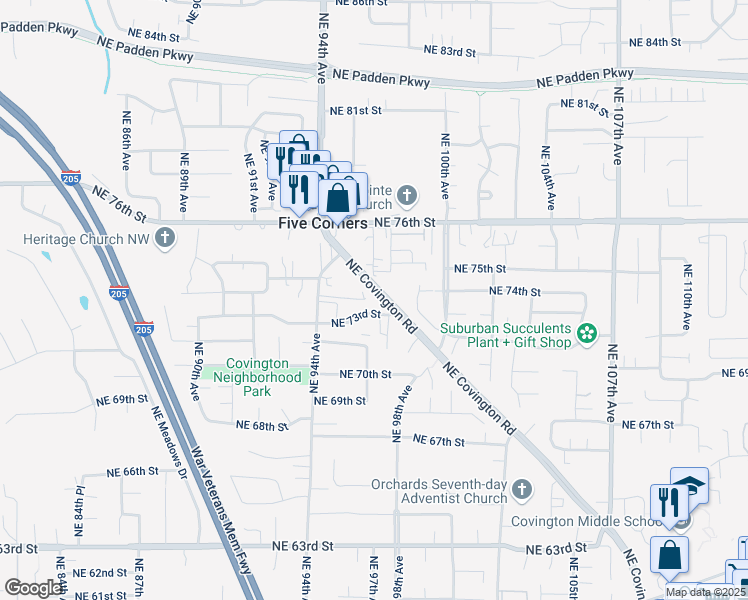 map of restaurants, bars, coffee shops, grocery stores, and more near 9617 Northeast 73rd Circle in Vancouver