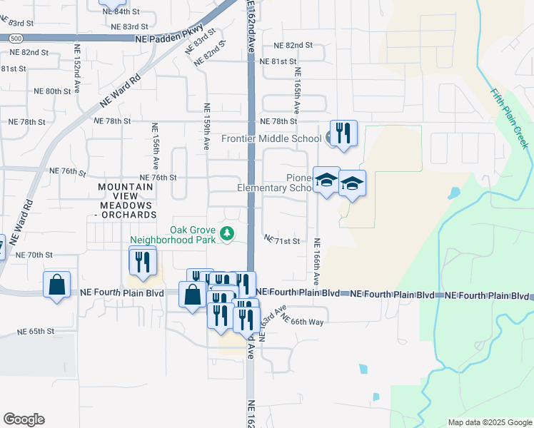 map of restaurants, bars, coffee shops, grocery stores, and more near 7111 Northeast 163rd Avenue in Vancouver