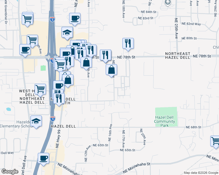 map of restaurants, bars, coffee shops, grocery stores, and more near 7312 Northeast 16th Avenue in Vancouver