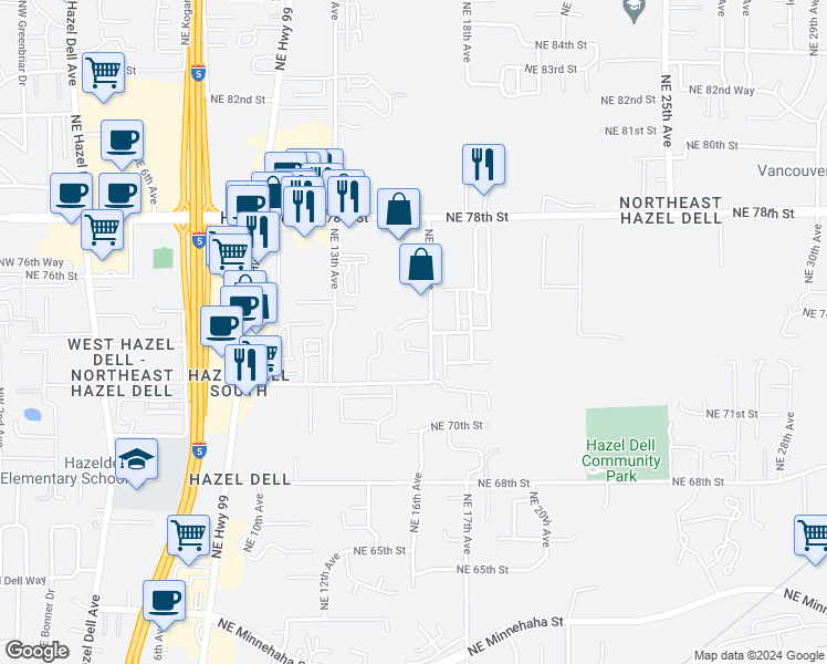 map of restaurants, bars, coffee shops, grocery stores, and more near 7206 Northeast 16th Avenue in Vancouver